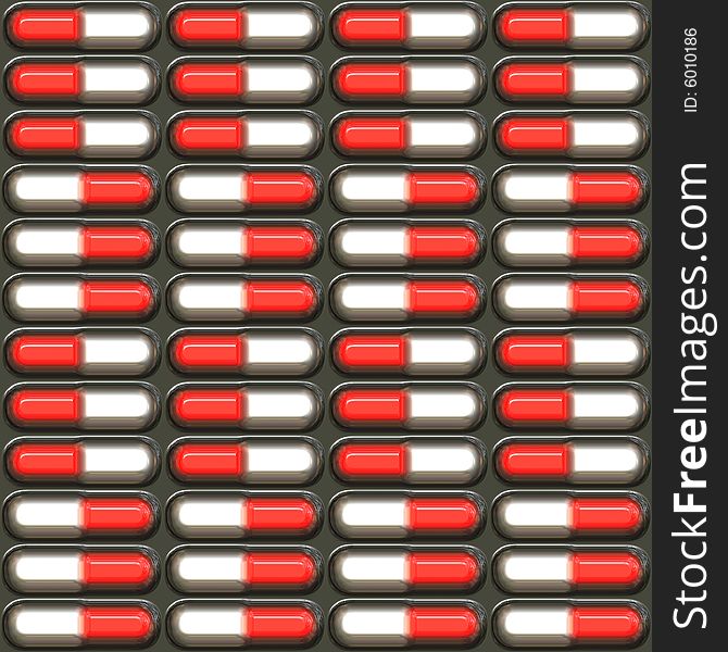 Red and white pills, capsules in their packaging, tiles seamlessly. Red and white pills, capsules in their packaging, tiles seamlessly