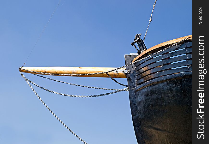 Front details of a prow of an old wooden boat