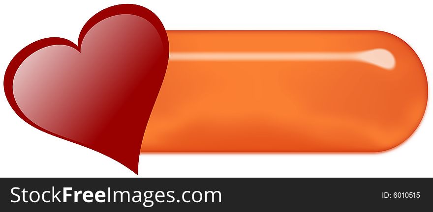 Rounded rectangle button with a valentine heart and glassy bitmap 3d effects. Rounded rectangle button with a valentine heart and glassy bitmap 3d effects
