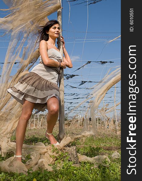 Young attractive woman posing in a neglected greenhouse. Young attractive woman posing in a neglected greenhouse