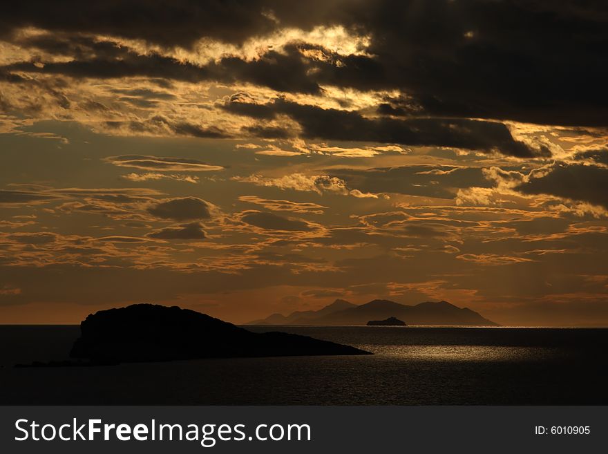 Bright dramatic sunset in Adriatic sea