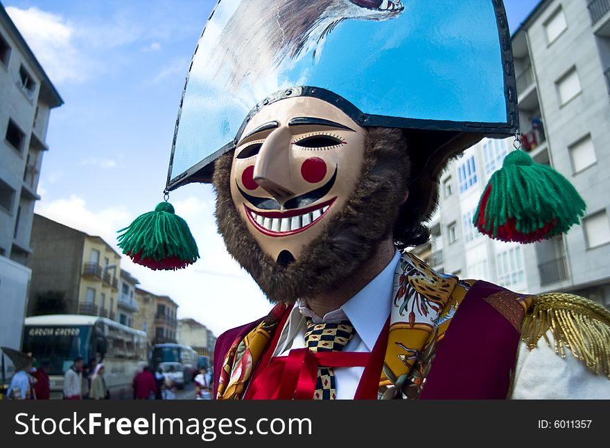 The Cigarrons, the masked figures typical of the Valley of Monterrei,Galician carnival, Spain