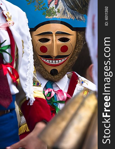 The Cigarrons, the masked figures typical of the Valley of Monterrei,Galician carnival, Spain