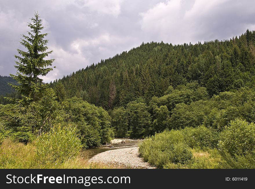 Mountains and river