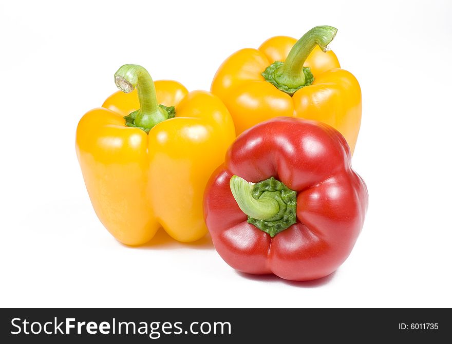 Yellow and red Bell Peppers on White Background