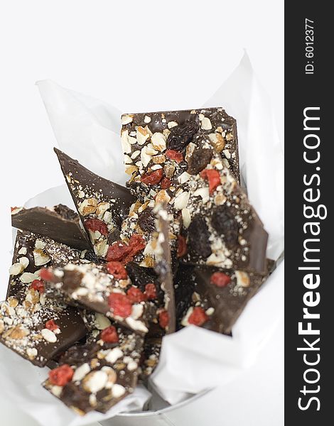 Chocolate Slices With Berries And Nuts