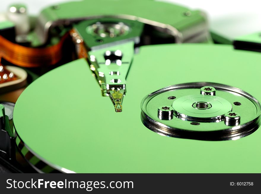 Close-up of a green hard drive. Close-up of a green hard drive