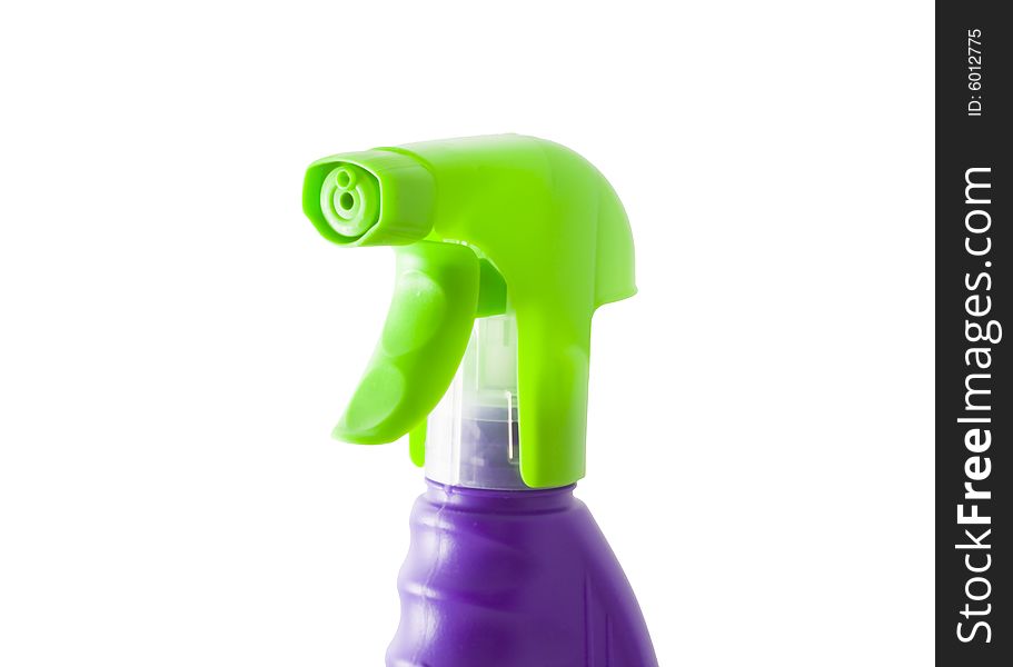 A green plastic sprayer isolated on the white background