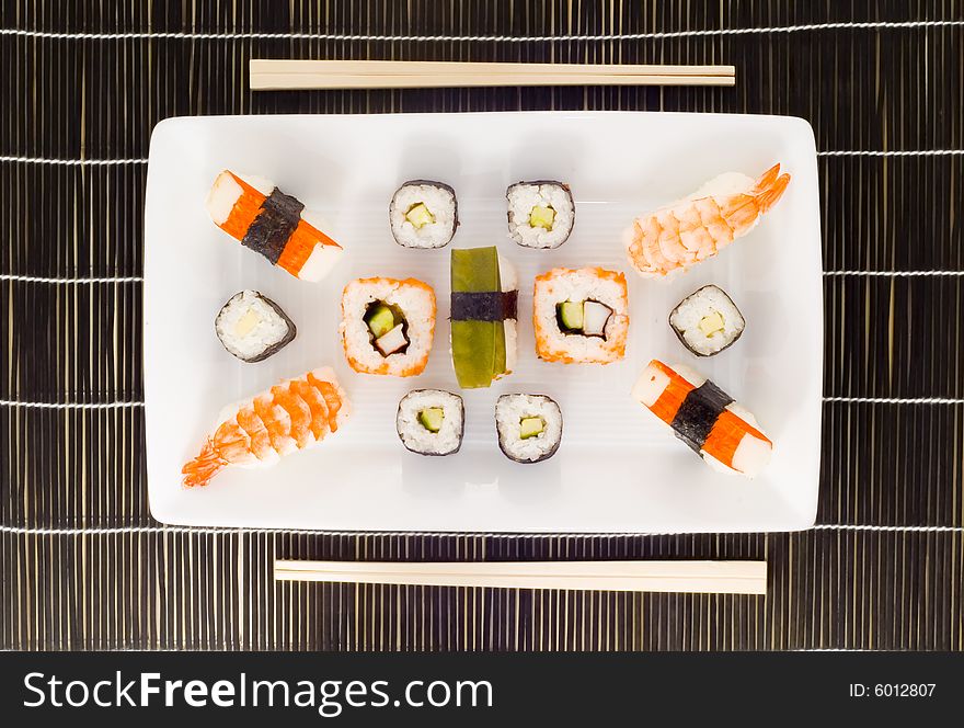 A plate with different kinds of sushi