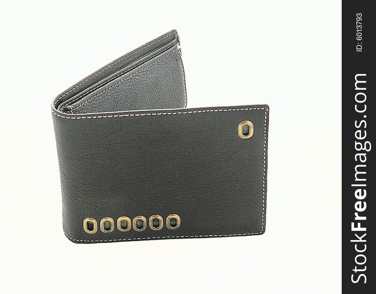 Wallet of black leather with section for coins. Wallet of black leather with section for coins