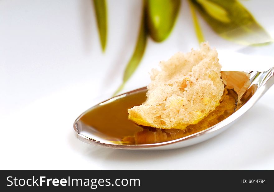 Olive oil and bread in a bowl