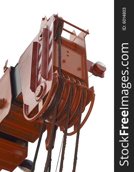 Part of the mobile crane. Close-Up. Isolated on a white background with clipping path for designers.