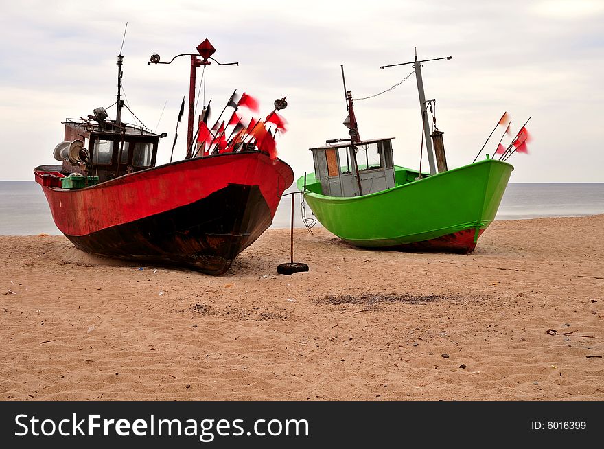 Fishing boats on the beach. Poland.