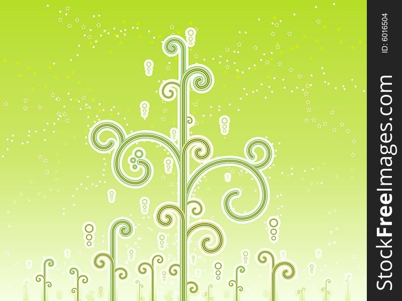 Vector illustration of lovely swirly magic trees with magical stars and horizon gradient effect. Vector illustration of lovely swirly magic trees with magical stars and horizon gradient effect.