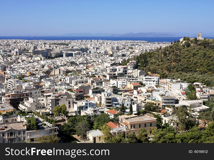 View and a shot of Athens from the Acropolis, Greece