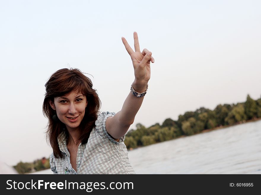 Girl Showing Victory Sign