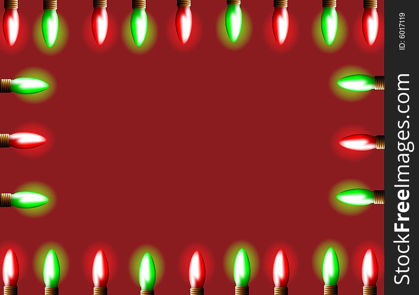 Red background with red and green treen lights around it. Red background with red and green treen lights around it.