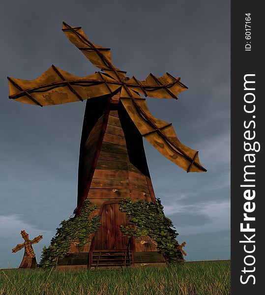 Windmill whit grass field (summer)