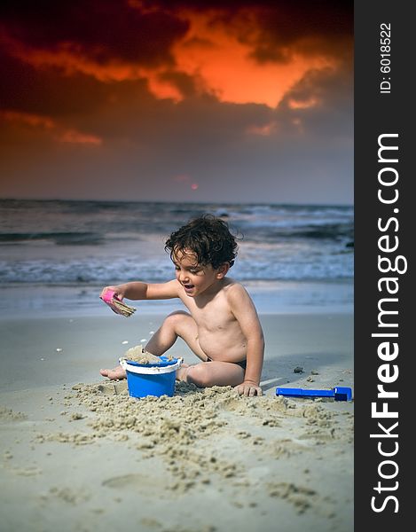Boy Play Beach Sunset