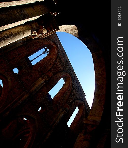 A beautiful shot of a uncover vault in San Galgano abbey in Tuscany. A beautiful shot of a uncover vault in San Galgano abbey in Tuscany