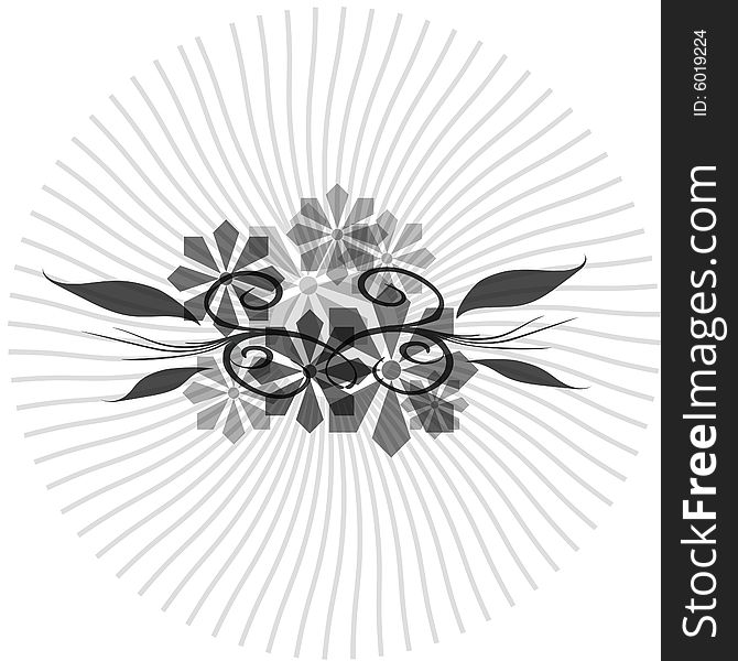 A fully scalable vector illustration of a black and white Floral Abstract Circle.