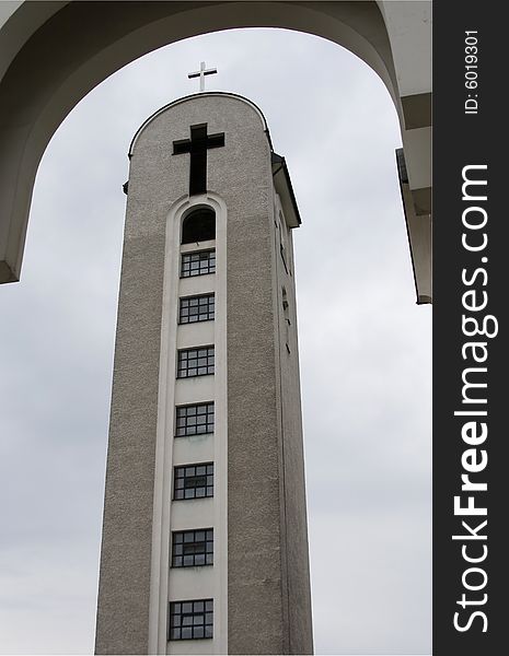 The building of the church belfry, the sign of the cross, church tower. The building of the church belfry, the sign of the cross, church tower