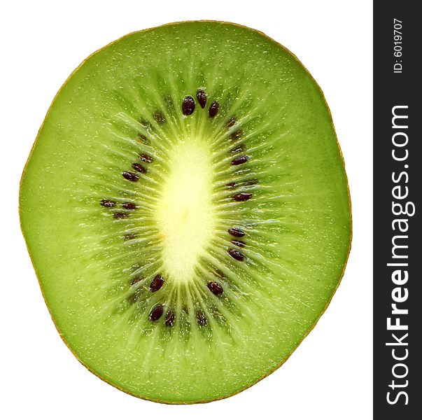 Close up of kiwi slice in isolated white background