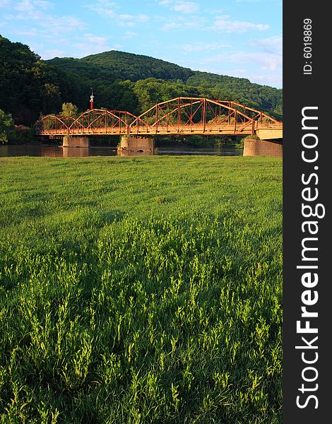 Old metal bridge over Mures River, Romania