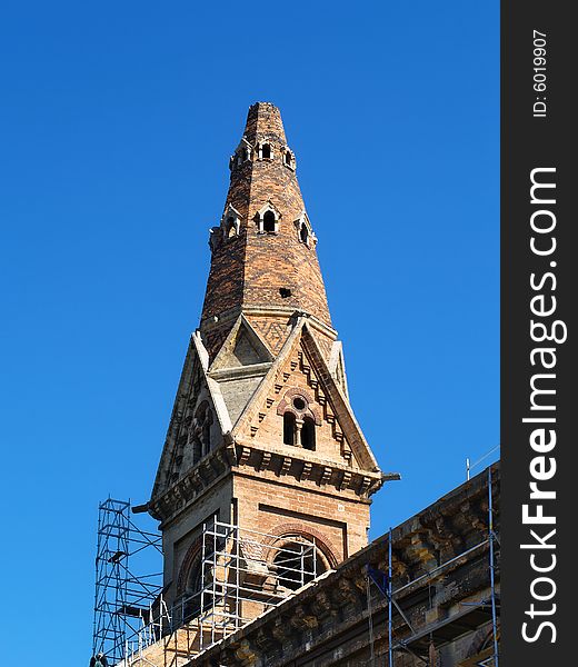 Christian church against blue sky