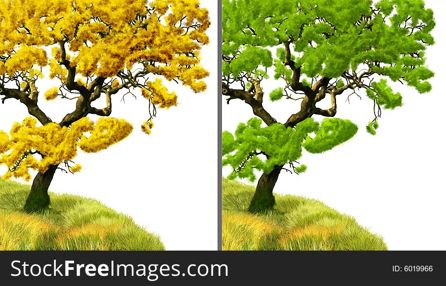 Golden tree and green tree