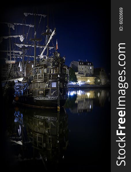 Caravel at the night Gdansk Poland