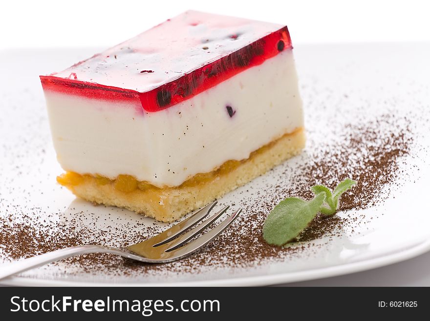 Sweet cheesecake on white background