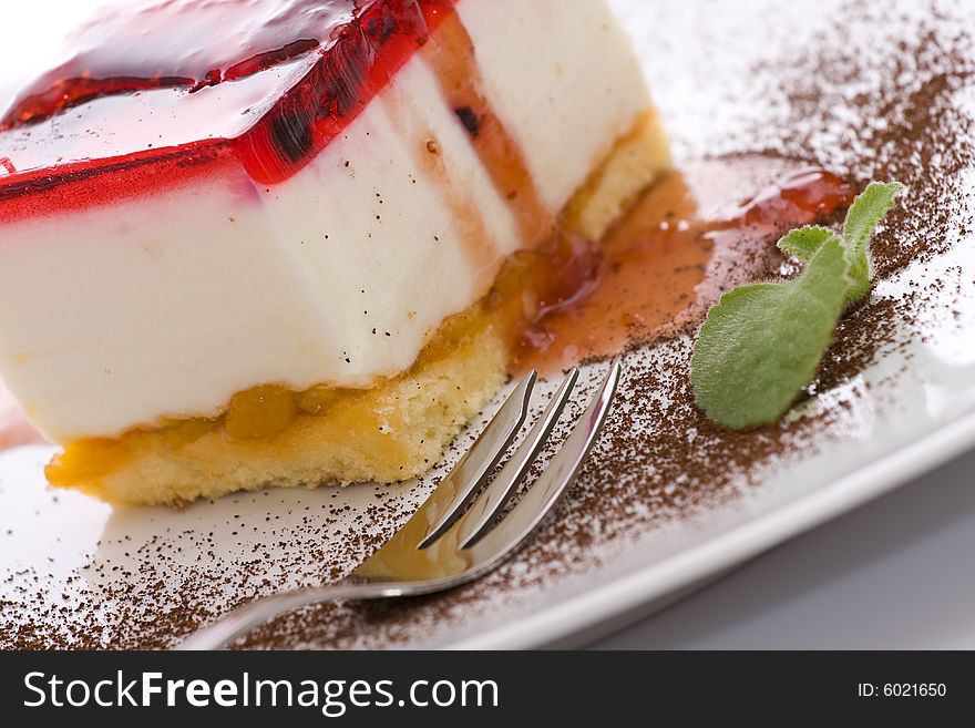 Sweet cheesecake on white background