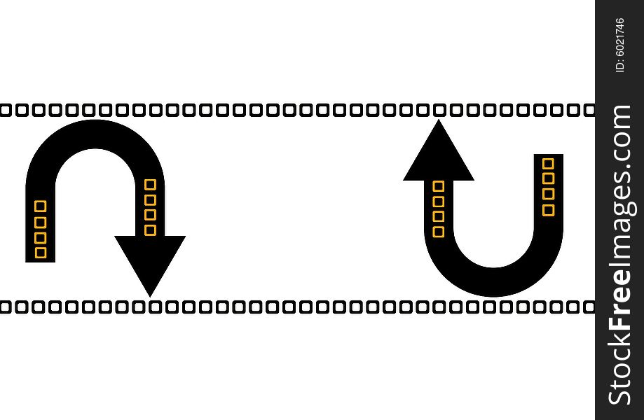 Two arrows opposite in direction to each other in a white background
