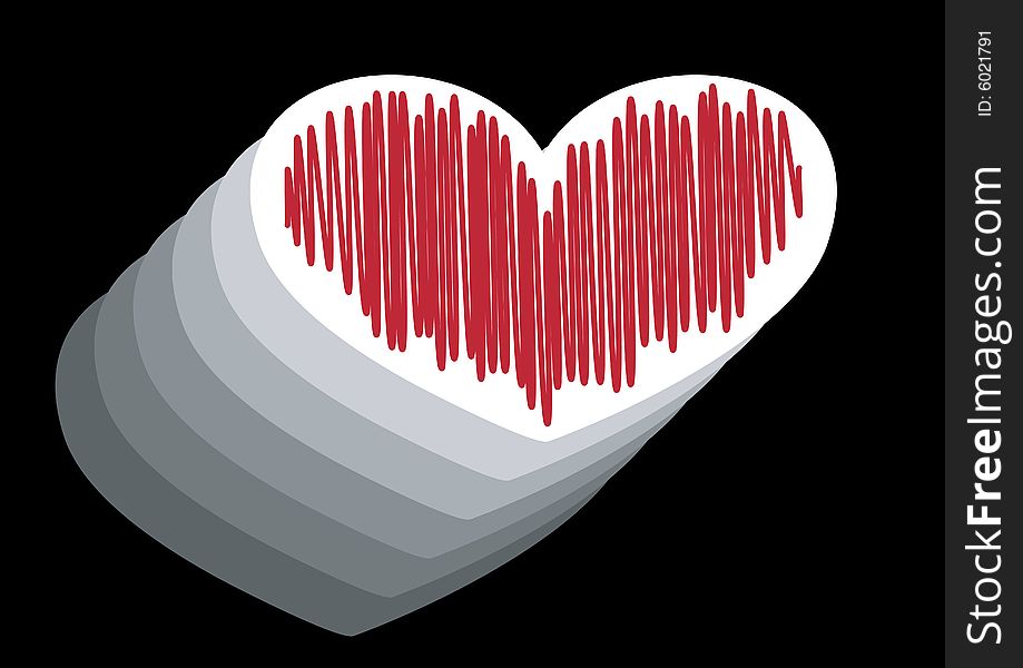 A white heart with red strokes in a black background. A white heart with red strokes in a black background