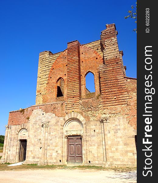 A good shot of the facade of the uncover abbey of San Galgano. A good shot of the facade of the uncover abbey of San Galgano