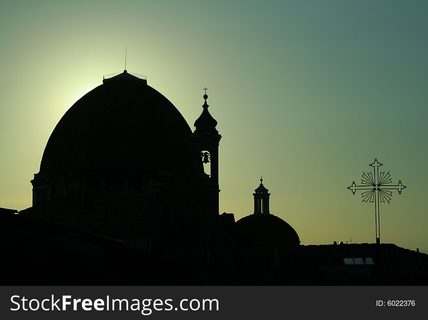 Sunset silhouette of the Doumo dome in Florence Italy. Sunset silhouette of the Doumo dome in Florence Italy