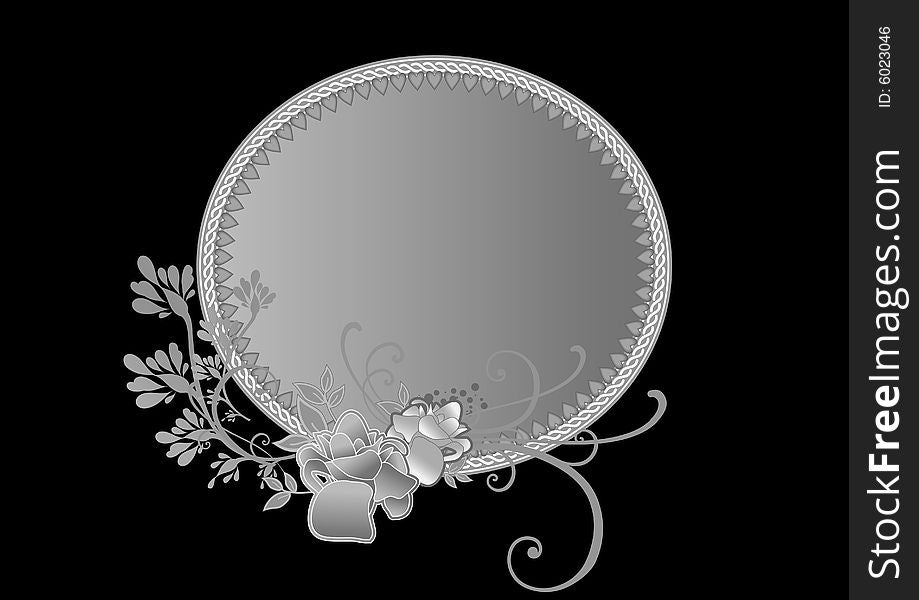 Floral frame  black background  in black and white color. Floral frame  black background  in black and white color