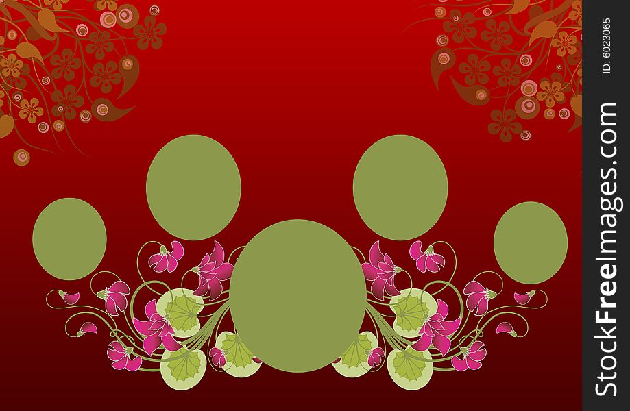 Floral frame in red gradient background in green colorful frame. Floral frame in red gradient background in green colorful frame