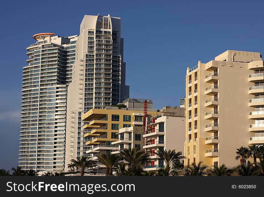 Modern buildings lined along Miami Beach Coastline. Modern buildings lined along Miami Beach Coastline