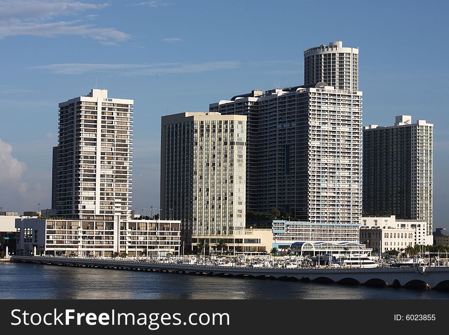 Modern buildings lined along the Inter coastal waterway. Modern buildings lined along the Inter coastal waterway