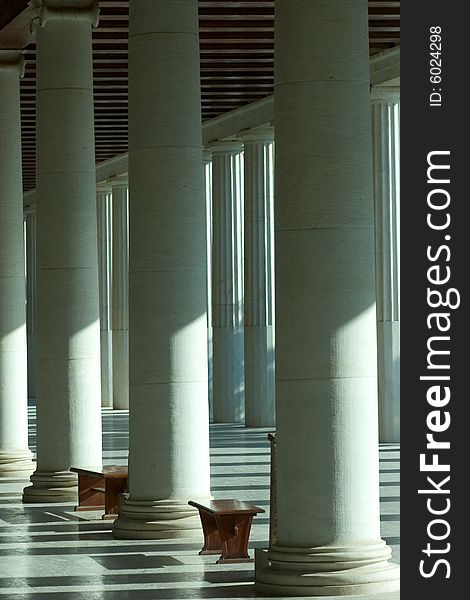 Marble columns from the Ancient Agora Museum in Athens