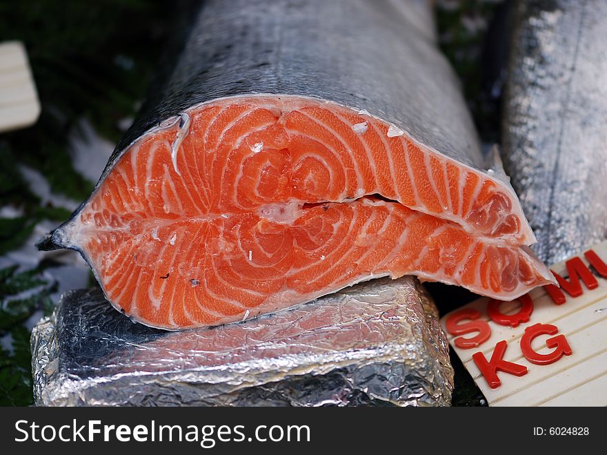 Fresh salmon fish for sale per kilograms. Fresh salmon fish for sale per kilograms.