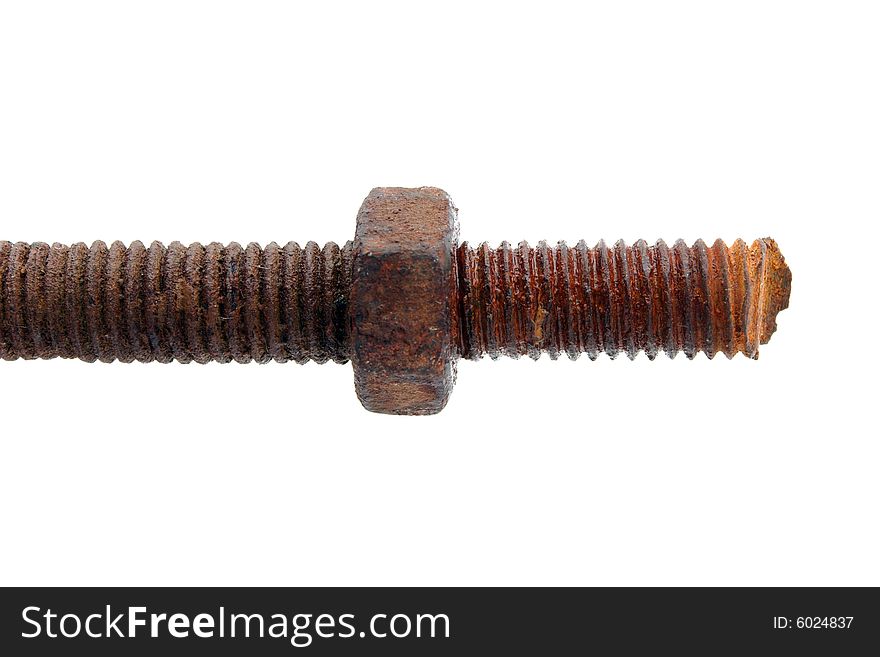 Rust thread & nut on white background