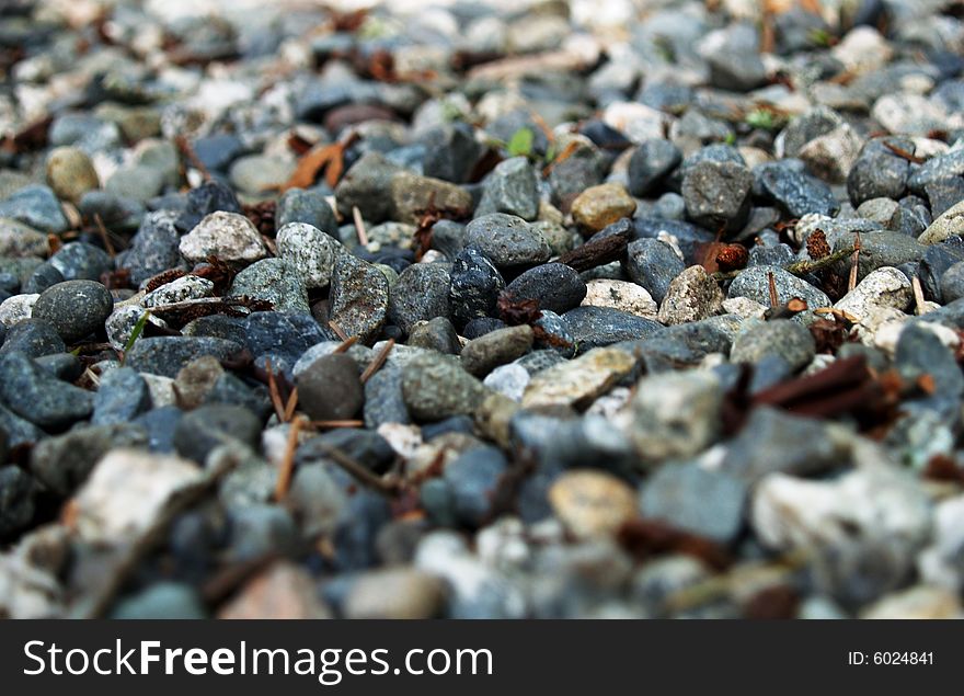 A close up of gravel and bark.