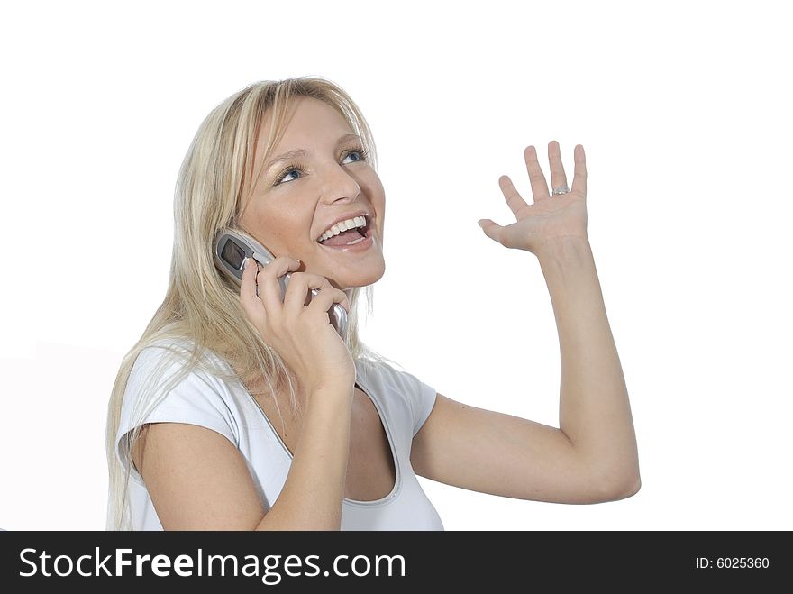 Young woman with mobile phone, shows emotions. Young woman with mobile phone, shows emotions.