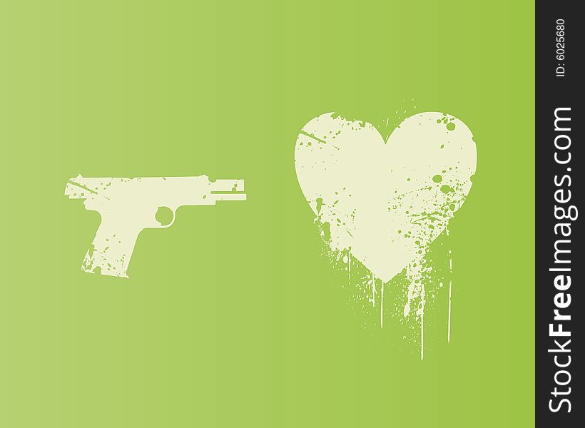 Green Heart Gun Vector Illustration