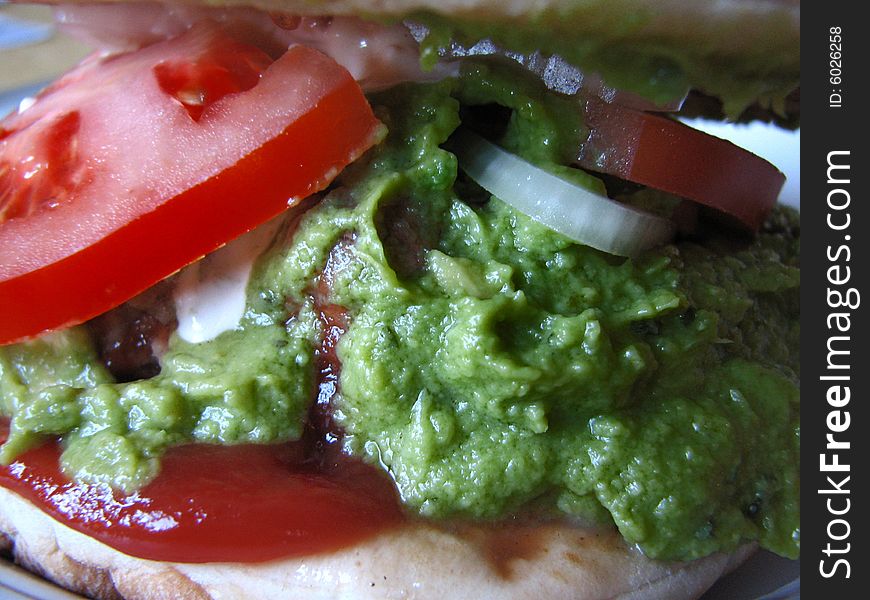 Sandwich with guacamole and tomato. Sandwich with guacamole and tomato