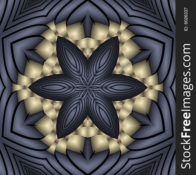 Abstract fractal image resembling a snowflake in satin