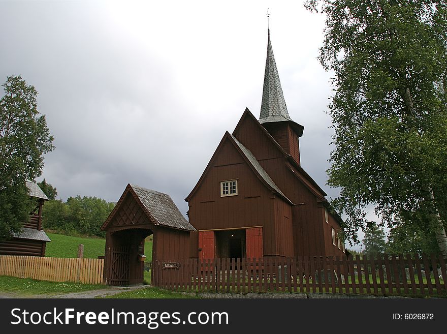 Norwegian stave church, partly changed . Hegge